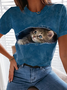 Casual Cat Crew Neck Loose T-Shirt