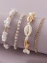4Pcs Bohemian Resort Style Shell Beaded Multilayer Anklet Beach Ethnic Jewelry