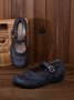 Vintage Navy Blue Adjustable Buckle Mary Jane Flat Shoes