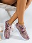 Floral Print Lace-up Decor Slip On Fly Woven Sneakers