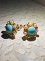 Vintage Turquoise Pearl Floral Pattern Earrings Everyday Commuter Party Jewelry