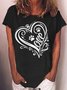 Women's Love Heart Paw Print Casual T-Shirt