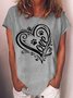 Women's Love Heart Paw Print Casual T-Shirt