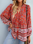 Floral Loose Casual V Neck Blouse
