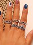 5Pcs Casual Retro Distressed Crown Queen Diamond Ring Set Ethnic Holiday Jewelry
