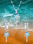 Silver Opal Coco Motif Dangle Earrings Necklace Set Jewelry