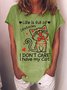 Women's Life Is Full Of Obatacles I Don‘T Care I Have My Cat Funny Graphic Printing Cat Crew Neck Casual Cotton T-Shirt