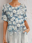 V Neck Floral Knitted Casual Dress