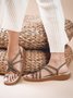 Casual Brown Slip On Braided Strappy Sandals