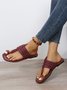 Wine Red Scallop Trim Toe Ring Thong Slide Sandals