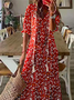 Women's Shift Dress Short Maxi Dress half Sleeve Floral Print Summer Fall Floral Boho V Neck Loose Dress