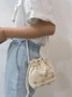Floral Embroidery Woven Bucket Bag