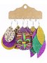Mardi Gras Mask Striped Floral Leather Earring Set Party Jewelry