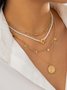 Boho Vacation Pearl Floral Coin Layer Necklace Beach Everyday Jewelry