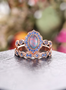 2Pcs Elegant Natural Opal Diamond Ring Set Party Wedding Holiday Jewelry