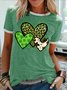 Women's St. Patrick's Day Heart Leopard Clover Cow Print Funny Graphic Printing Casual Crew Neck Cotton-Blend Regular Fit T-Shirt