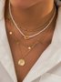 Boho Vacation Pearl Floral Coin Layer Necklace Beach Everyday Jewelry