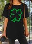 Women's St. Patrick's Day Love Four-Leaf Clover Lucky Funny Graphic Printing Loose Cotton-Blend Crew Neck Casual T-Shirt