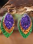 Mardi Gras Tricolor Leaf Shiny Leather Earrings Party Jewelry