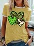 Women's St. Patrick's Day Heart Leopard Clover Cow Print Funny Graphic Printing Casual Crew Neck Cotton-Blend Regular Fit T-Shirt