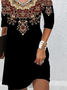 Women's Mini Dress Ethnic Printed Cold-shoulder Dress Loose Jersey Casual Dress
