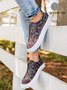 Casual Black Floral Printing Slip On Canvas Shoes
