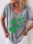 Women's St. Patricks Day Glitter Shamrocks V Neck T-Shirt