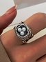 Vintage Distressed Pearl Cutout Ethnic Pattern Open Ring Elegant Everyday Jewelry