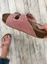 Double Buckle Casual Fringe Decor Canvas Platform Slide Sandals