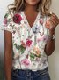 Women Floral Knitted Casual V-Neck T-Shirt