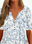 Women's Tunic Floral Printed V Neck Casual Tops White Blue Yellow Pink
