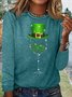 Women‘s Wine St Patricks Day Glasses Crew Neck Casual Shirt