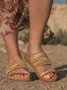 Apricot Weaving Material Vacation Slide Sandals