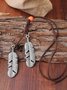 Ethnic Feather Pattern Pendant Leather Necklace Vintage Western Jewelry