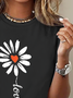 Women's Casual Knitted Floral Crew Neck T-Shirt