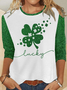 Women's Lucky Four-Leaf Clover Crew Neck Simple Regular Fit Shirt