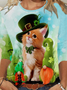 Women’s St.Patrick’s Day Cat Pattern Crew Neck Casual Shirt