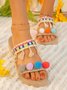 Bohemian Colored Fur Balls Tassels Ethnic Weaving And Embroidery Holiday Sandals