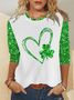 Women's St. Patrick's Day Green Funny Shamrock Printing Plants Casual Crew Neck Shirt