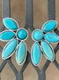 Vintage Silver Natural Turquoise Stud Earrings Ethnic Dress Women's Jewelry