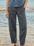 Casual Cotton And Linen Plain Regular Fit Casual Pants