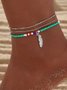 Boho Feather Pendant Layered Anklet Beach Vacation Maxi Dress Jewelry