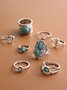 8Pcs Ethnic Style Turquoise Ring Set Beach Vacation Dress Jewelry