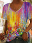 Ombre Floral Casual Loose V Neck T-Shirt