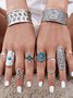 9Pcs Boho Turquoise Ring Set Beach Vacation Ethnic Dress Women Jewelry
