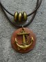 Vintage Anchor Pattern Wooden Leather Layered Necklace Ethnic Women Jewelry