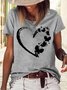 Women's Butterfly Heart Print Casual Crew Neck Letters T-Shirt
