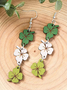 Green Four Leaf Clover Wooden Earrings Female Party Holiday Jewelry