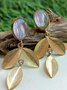Casual Natural Opal Gold Leaves Pattern Earrings Everyday Ethnic Jewelry