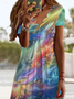 Women's Loose Ombre Casual V Neck Dress